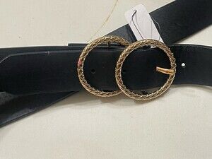 Ellen Tracy Double Gold Ring Black Belt Size M  With Tag